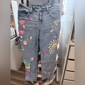 Wild Fable Blue Jeans with Colorful Floral Accents